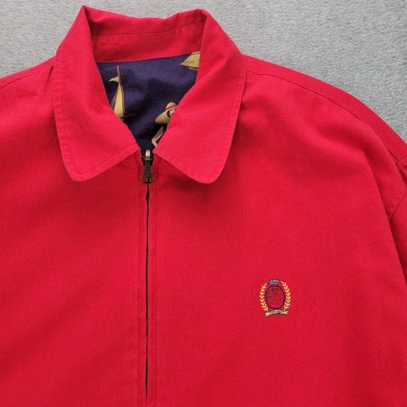 VTG Tommy Hilfiger Reversible Nautical Sailboat Bomber Jacket Red Navy Mens M - Picture 10 of 13